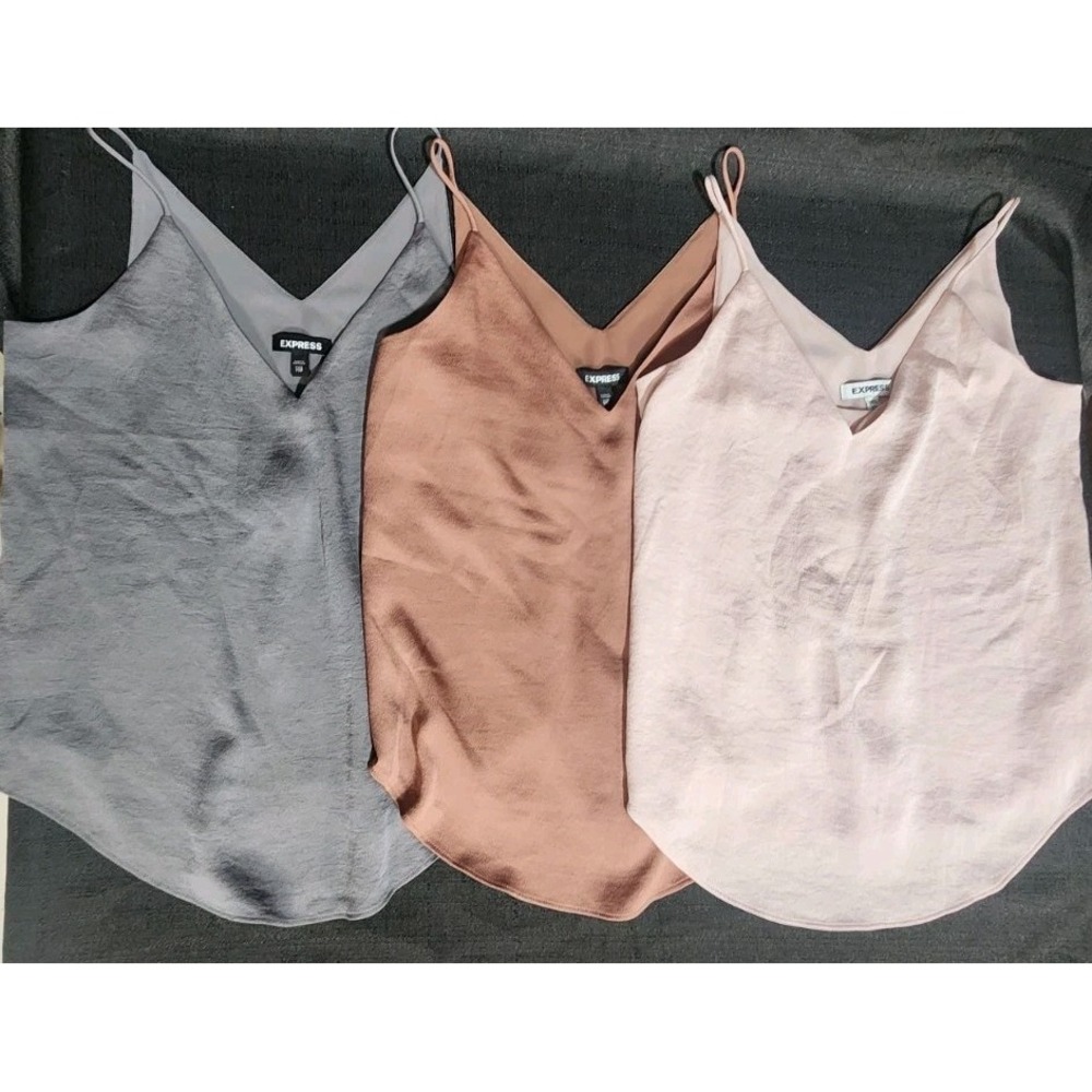 Express Pink Gray Rose Tank V-Neck Spaghetti Strap Top Sz XXS Business Casual 3p